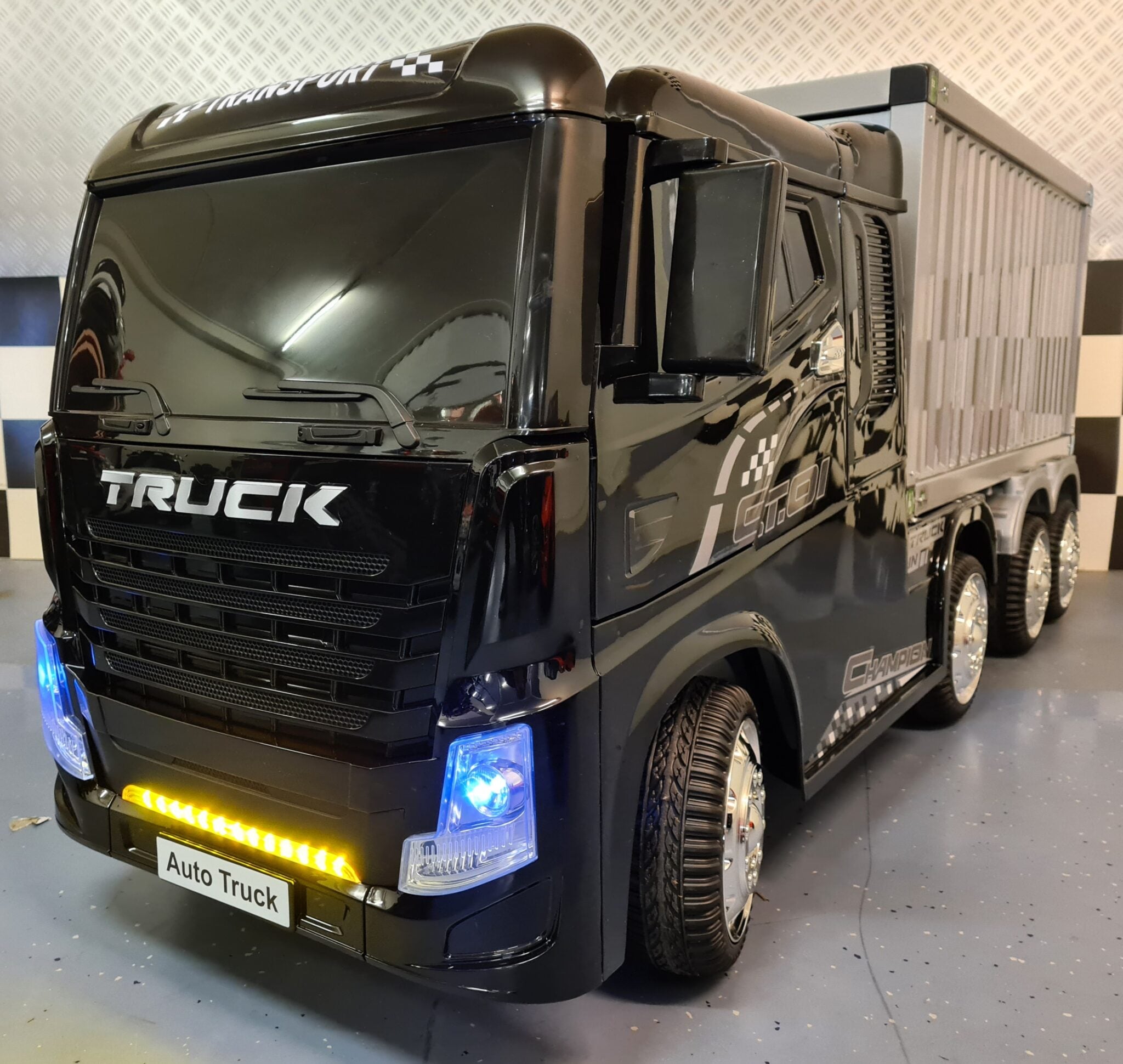 Kindervrachtwagen met container 12volt met RC