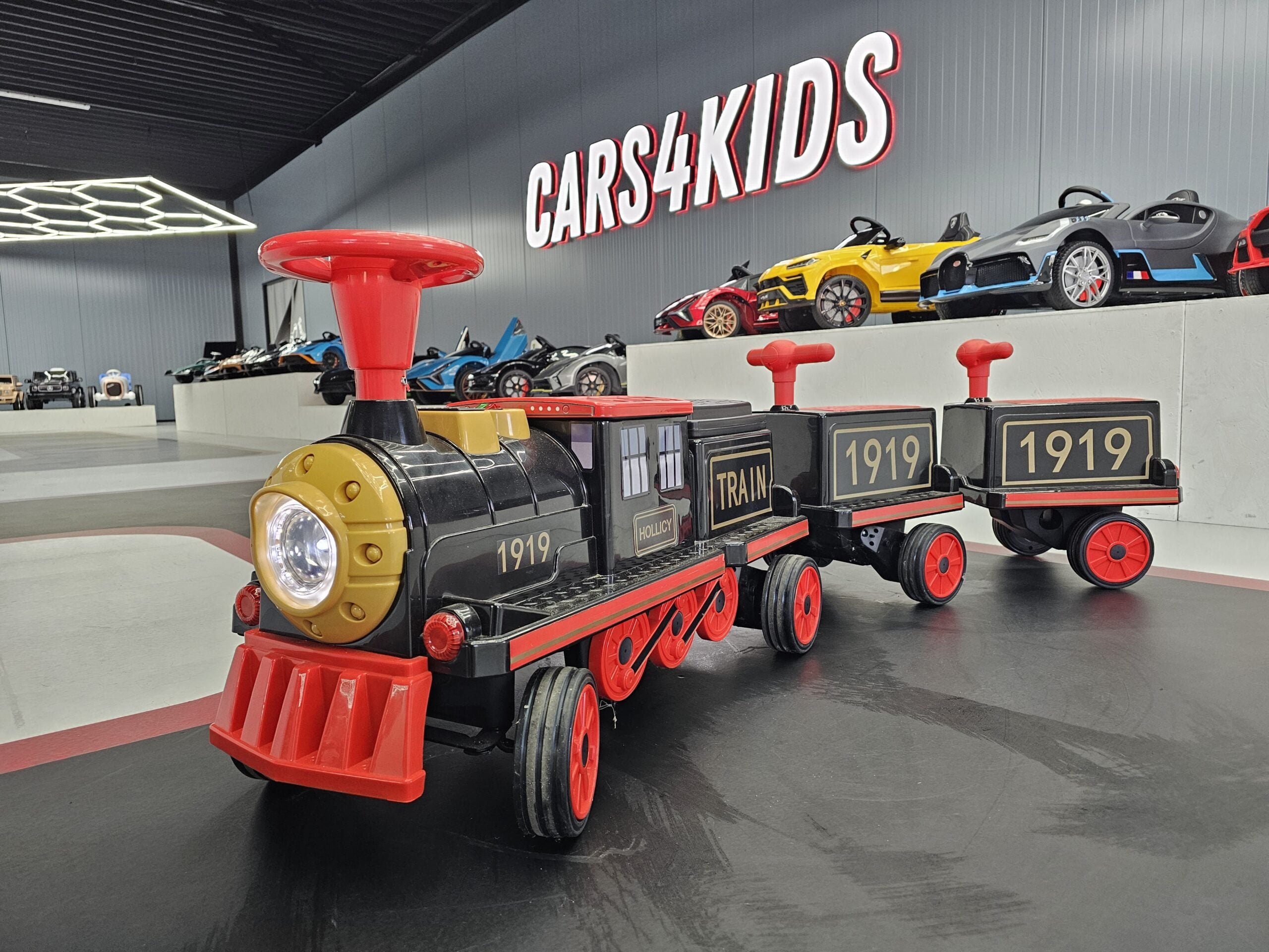 Elektrische kindertrein 12volt met 2 wagons en softstart