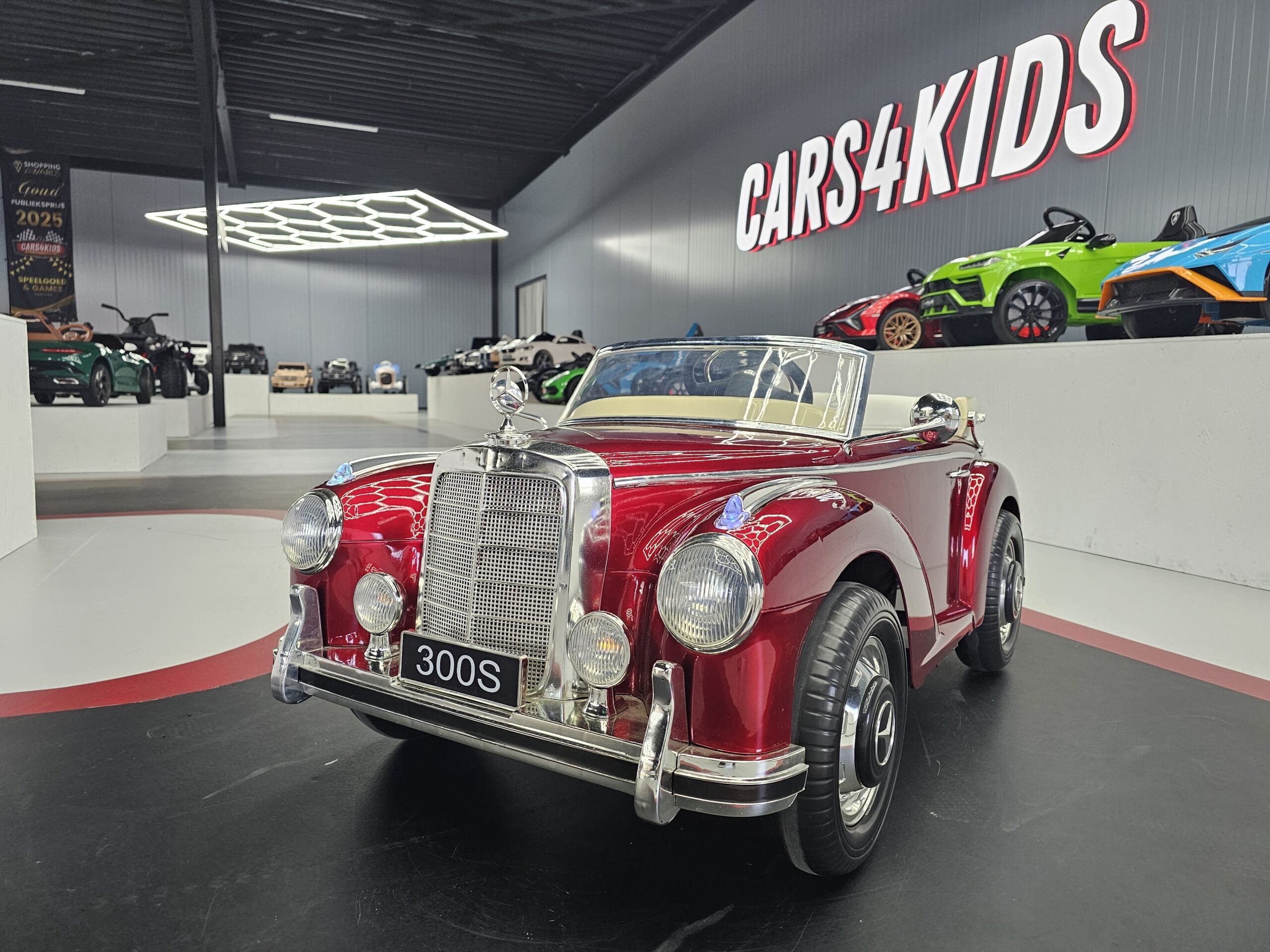 Mercedes 300S accu kinderauto 12 volt metallic rood