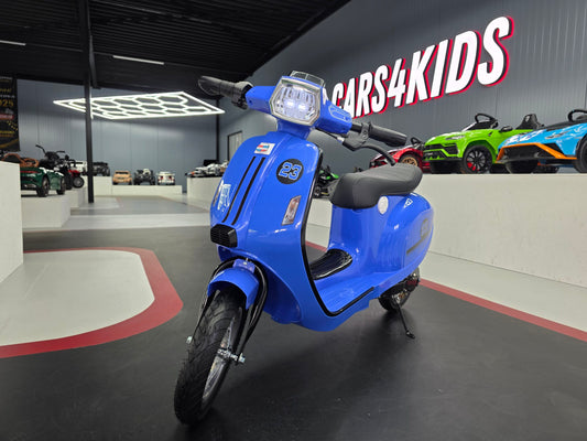 Blauwe elektrische kinderscooter 24V