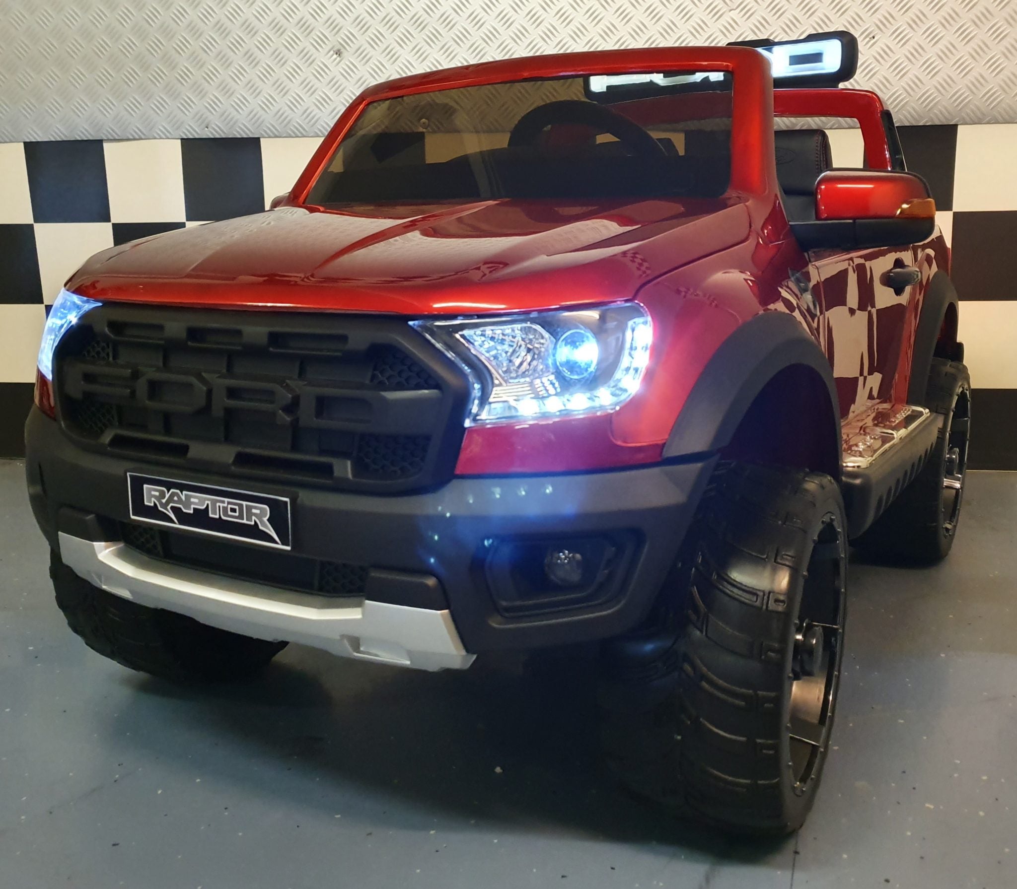 Accu kinderauto Ford Raptor 12 volt 4x4 metallic rood