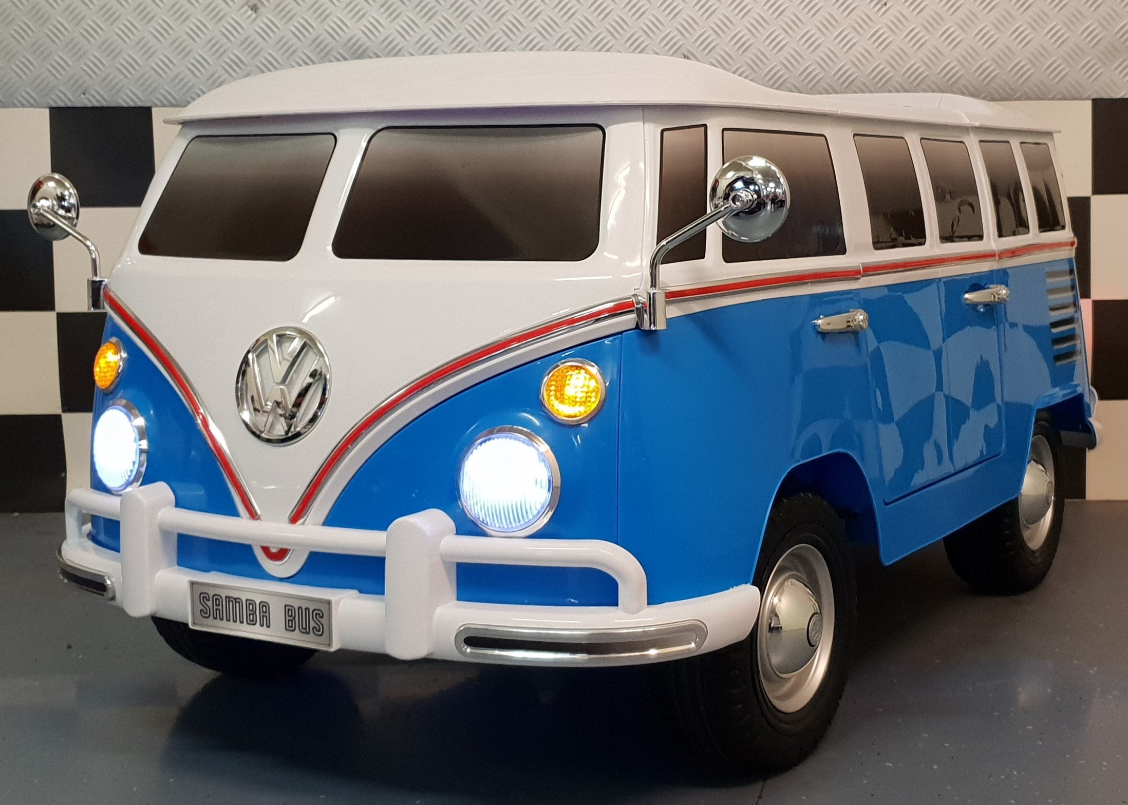2 persoons volkswagen kinderauto T1 Samba kinderbus 12V 2.4G RC blauw