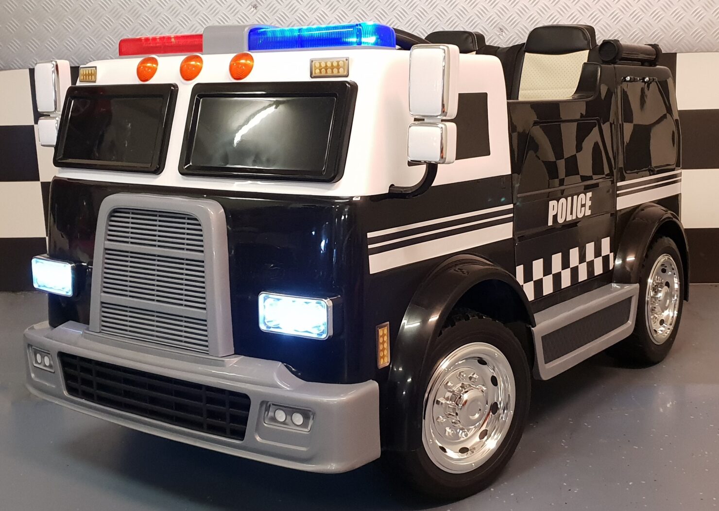 Politie truck elektrische kinderauto zwart 12V 2.4G RC
